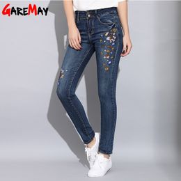 Skinny Embroidered Jeans Woman Spring Denim Stretch Women's Embroidery Mujer Fashion Slim for Women 210428