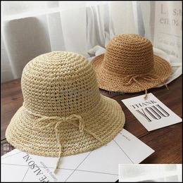 Caps & Hats Aessories Baby, Kids Maternity Mother Girls Summer Sun Women Fashion Girl St Hat Ribbon Bow Beach Drop Delivery 2021 Cpamd