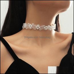 & Pendants Jewelrycreative Design Handmade Beaded Transparent Crystal White Simated Pearl Flower Chokers Necklaces For Women Party Jewelry G