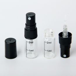 Wholesale transparent perfume spray bottle 2ml portable empty glass vial with Black Plastic Pump and scale