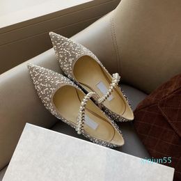 shoes flat Ballet beaded shoe pearl Rhinestone slip anklet pointed Designers women Luxury toes