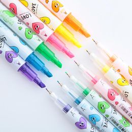 Highlighters 6 Pcs/Lot Love Smile Color Highlighter Pen Thick Marker Fine Liner Dual-side Writing Stationery Office School Supplies CB688