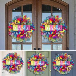 40x40cm Rainbow Wreath LGBT Pride Wreath Front Door Decoration Summer Door Hanger Holiday Party Door Wall Decoration Wreath Y0901