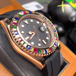 40mm Candy Colour Diamond Dial Mens Watch Automatic Mechanical Wristwatches foe Ladies Male Rubber Strap AAA+ Quality