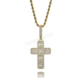 Men Necklaces Luxury Bling Zircon Pendant Necklaces Fashion 18K Gold Plated Copper Cross Hip Hop Necklaces