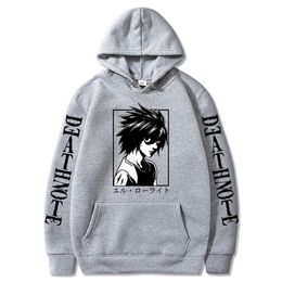 Men Hoodie Anime Death Note Hoodie Lawliet L Graphic Long Sleeve Hoodies Pullover Sweatshirt Tops Male Y0803