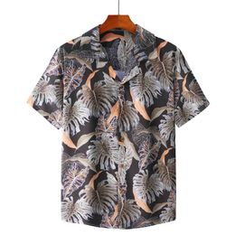 Leaf Print Shirts Men Short Sleeve Casual Aloha Shirt Mens Beach Holiday Hawaiian Camisas Summer Brand Cosy Hawaii Camisa 210524