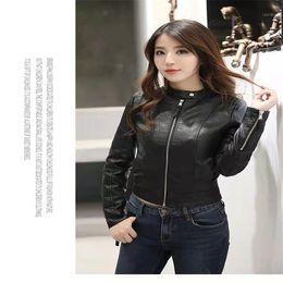 Women's Jackets Black Leather Jacket One-word Collar Long-sleeved Slim Thin PU Motorcycle Suit Haining Cropped To