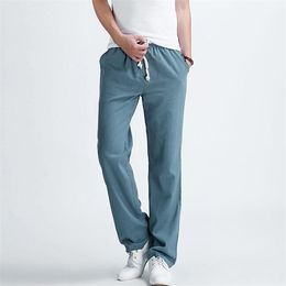 Men's casual pants New Men's solid Colour linen casual trousers Stylish and comfortable large size men straight trousers X0615