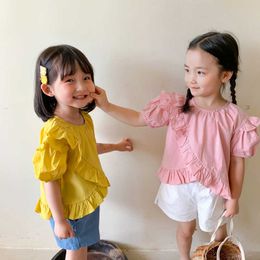The summer Baby shirt with flounces (short front and long back) girls blouse kids clothing 210701