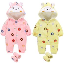 Winter Fleece Newborn Rompers Boot Thick Outfits For Baby Girl Coats Hooded Jumpsuit Sock Rabbit Costumes Premature Clothes 210413