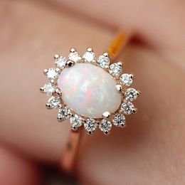 Rings For Women Egg-Shaped Opal & CZ Rose Gold Colour Wedding Engagement Ring Fashion Jewellery For Gift KCR237