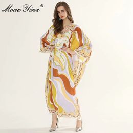 Fashion Designer Runway dress Spring Summer Women Dress V Neck Batwing Sleeve Geometry Print Plus Size Maxi Dresses 210524