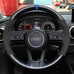For Audi A4L A6L A8L A3 Q5l Q3 Q7 A5 A7 S8 TT Hand Sewn Leather Suede Steering Wheel Cover