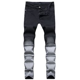 Gradient Color Men Biker Jeans Fashion Casual Skinny Slim Ripped Hip Hop Urban Jean