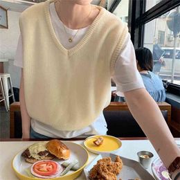 8colors autumn and winter korean style v neck knitted solid Colour sleeveless vest sweaters womens pullovers (X1558) 210819
