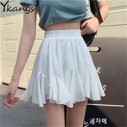 Casual Irregular Ruffled High Waist Mini Skirt Women Solid White All-Match Short s Harajuku Summer Korean Pleated 210421