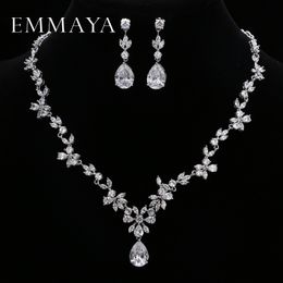 EMMAYA Brand Gorgeous AAA CZ Stones Set White Crystal Flower Party Wedding Jewellery Sets For Women