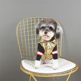 Shiny Gold Cotton Vest Fashion Dog Apparel Autumn Winter Pet Clothes Outdoor Keep Warm Jackets Dogs Clothing