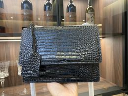 High quality flap bag luxury designer handbags SUNSET original leather Crocodile skin women shoulder bags fashion medium crossbody bags
