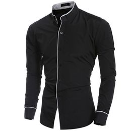 Solid Shirts Men Casual Long Sleeve Solid Mens Shirt Business Work Wedding Dress Shirts Stand Collar Camisas Brand Chemise Homme 210524