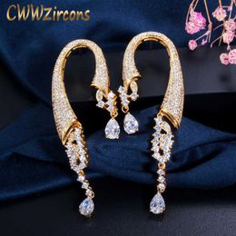 Dubai Gold Colour Women Wedding Party Jewellery Long Dangling Drop African Cubic Zirconia Golden Earring for CZ449 210714