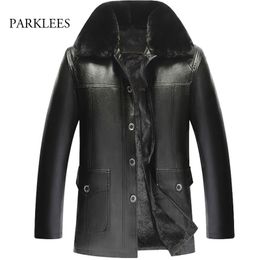 Fur Collar Mens Leather Jacket Single Breasted Plus Velvet Thick Men Pu Jackets Warm Pocket Male Outwear Casual Coats Oversized 210524