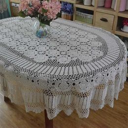 Handmade Crochet Table Cloth Oval Dinner cloth Crocheted Lace Cotton table cloth Long cover 211103