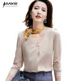 Naviu Spring Women Shirt High Quality Chiffon Fashion V Neck Blouses Formal Tops Office Wear 210604