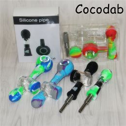 Multifuction FDA Silicone Smoking hand Pipe Glass Bowl Silicon Tobacco Herb Pipes Oil Dab Rigs