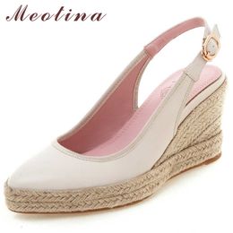 Meotina Women Slingbacks Shoes High Heels Espadrille Platform Wedge Heels Shoes Buckle Super High Heel Pumps Lady Big Size 3-11 210608