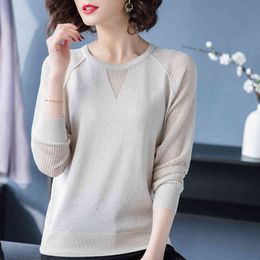 Womens Tops And Blouses Long Sleeve Blouse Women Fashion Woman Blouses O-neck Knitted Blouse Shirt Women Tops Clothes C843 210426