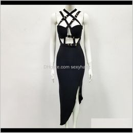 Casual Dresses Womens Clothing Apparel Drop Delivery 2021 High Quality Black Open Fork Keyhole Rayon Bandage Dress Evening Party Elegant Dres