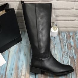 Womens designer knee length boots fall winter fashion high top low heeled round toe black size 35-40