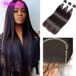Brazilian Human Hair 4X4 HD Lace Closure With Baby Hair 3 Bundles 4 Pcs Straight Yirubeauty Double Wefts 10-30inch
