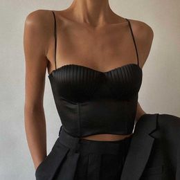 QuanRun Sexy Elegant Women Shell Bra Sleeveless Crop Top Halter Solid Camisole Party Club Streetwear Spring Summer 210604