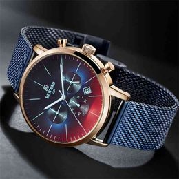 New Fashion Colour Bright Glass Watch Men Top Luxury Brand Chronograph Men's Stainless Steel Business Clock Men Wrist Watch 210407