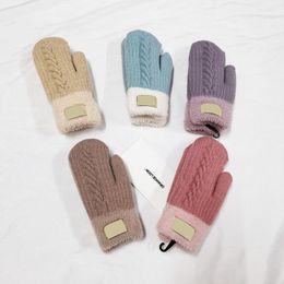 Luvas mulheres malha lã moda tricotada 5 cores espessamento de alta qualidade meninas aquecem mitenes à prova de vento