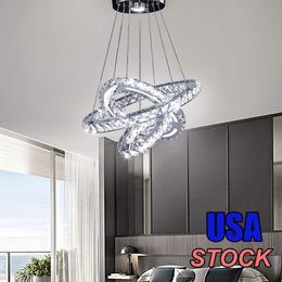 Crystal Chandelier Modern LED Ceiling Light Fixture DIY 2 3 4 Rings Hanging Pendant Adjustable Stainless Steel Cable for Dining Room Bedroom Hallway