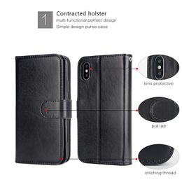 Leather Wallet Cases For iPhone 12 11 Pro Max 9 Cards Holder Flip Cover For iPhone X Xr Xs 8 7 6 Plus 5 5S SE Case With Strap