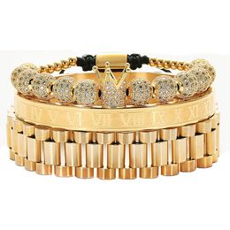 3pcs/set Imperial Crown King Mens Bracelet Pave CZ Gold Bracelets for Men Luxury Charm Fashion Cuff Bangle Birthd 764