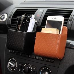 Interior Decorations 1 Pcs Car Vent Socket Garbage Box PU Leather Mobile Phone Holder Storage Bag Hanging Shape