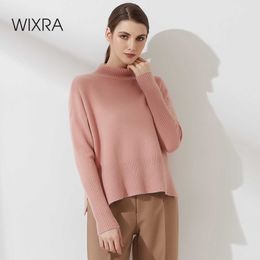 Wixra Women Mock Neck Sweater Autumn Winter Thick Long Sleeve Split Pullover Female Basic All Match Top 210922