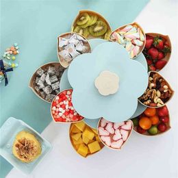 Double-deck Rotary Storage Box Flower Design Wedding Snack Candy Jewellery Organiser Cosmetic Dry Fruit Bin 210423