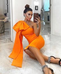 8 Colours High Quality Runway Bownot One Sleeve Orange Purple Long Sleeve Rayon Bandage Dress Party Bodycon Dress Vestidos X0521