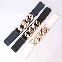 New Fashion Belts For Women Skinny Metal Gold Buckle Waist Belt PU Leather Thin Belt Elastic Waistband Female Dress Accessories G220301
