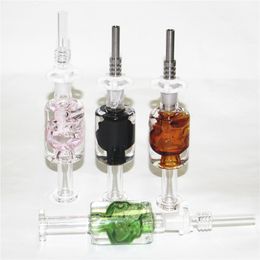 Skull glass nectar bong hookah cooling oil liquid glycerin inside with quartz stainless steel tip and plastic clip dab rig water pipe bongs