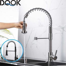 DQOK Matte Black Kitchen Faucet Deck Mounted Mixer Tap 360 Degree Rotation Stream Sprayer Nozzle Kitchen Sink Cold Taps 211108