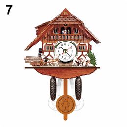 Wooden Cuckoo Wall Clock Cuckoo Time Alarm Bird Time Bell Swing Alarm Watch Home Art Decor Home Decoration Antique Style 211110