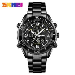Skmei Dual Display Uhren Herren Mode Digitale Armbanduhren Chrono Alarm Männer Uhr Wasserdicht Edelstahl Reloj Hombre 1600 Q0524